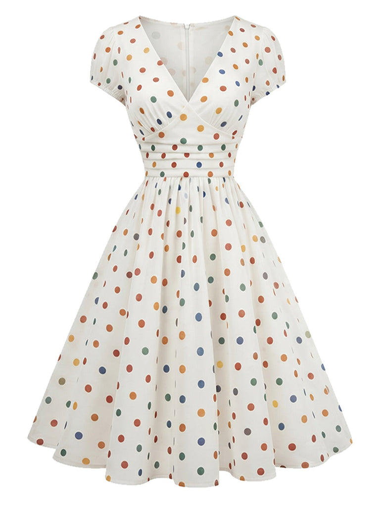 Mehrfarbiges 50er Kleid mit Polka-Dots