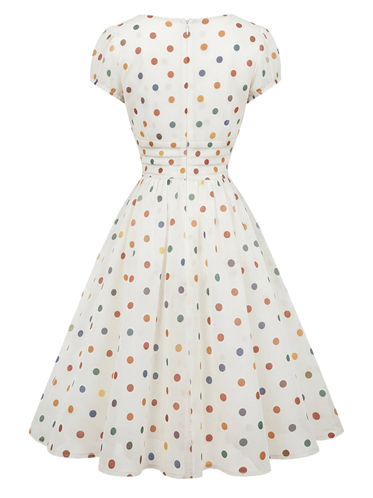 Mehrfarbiges 50er Kleid mit Polka-Dots