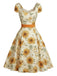 Orange 50er Kleid mit Sonnenblumen und Herzausschnitt