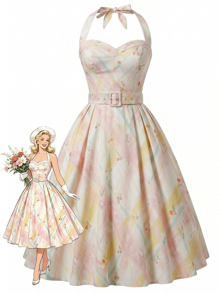 50er Swingkleid mit Neckholder und Kirschen