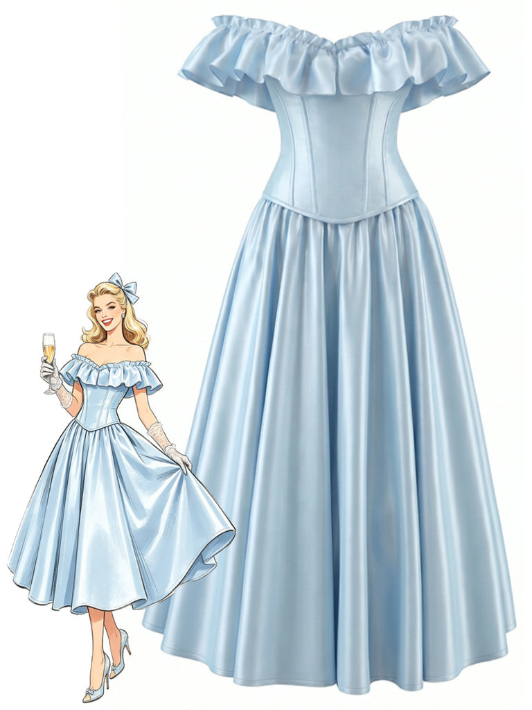 Hellblaues 50er Kleid mit Rüschen und Taille
