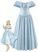 Hellblaues 50er Kleid mit Rüschen und Taille
