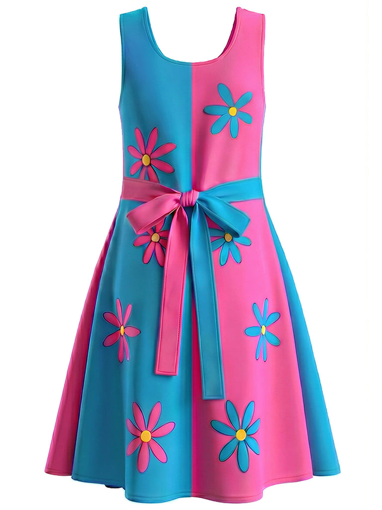 [Übergröße] 60er Kleid mit Gänseblümchen und Farbblock