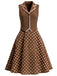 Braunes 50er Kleid mit Polka-Dots und V-Ausschnitt