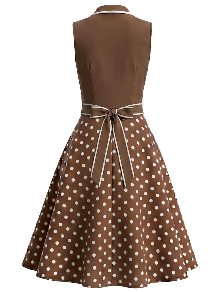 Braunes 50er Kleid mit Polka-Dots und V-Ausschnitt