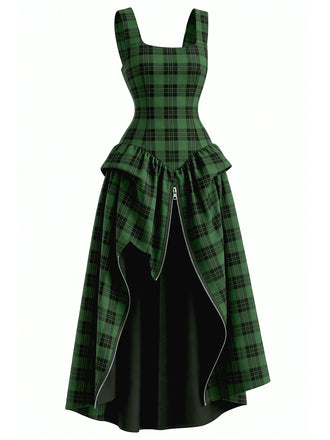 Grünes 60er Gothic Midikleid mit Karo