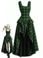 [Vorverkauf] Grünes 60er Gothic-Midikleid mit Karo und geschlitztem Saum