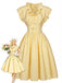 Hellgelbes 50er Kleid mit Rüschen und Taillenbinde