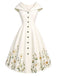 Khaki 50er Sailor Kleid mit Blumen und Knöpfe