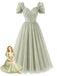 Grünes 50er Chiffon-Kleid mit Herzausschnitt und Schleife
