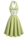 [Pre-Sale] Gray Green 1950s Floral V Neck Patchwork Dress 3