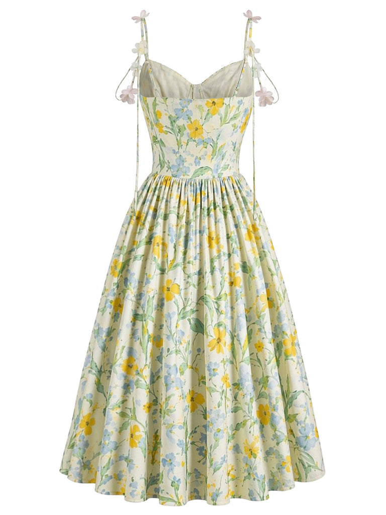 50er Baumwoll-Swingkleid mit Blumen und Schnürung
