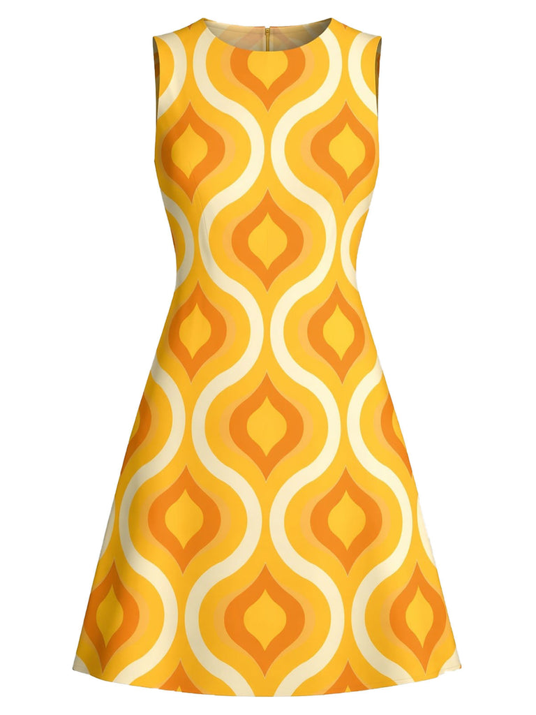 Orange 60er Mod A-Linien-Kleid mit geometrischem Print