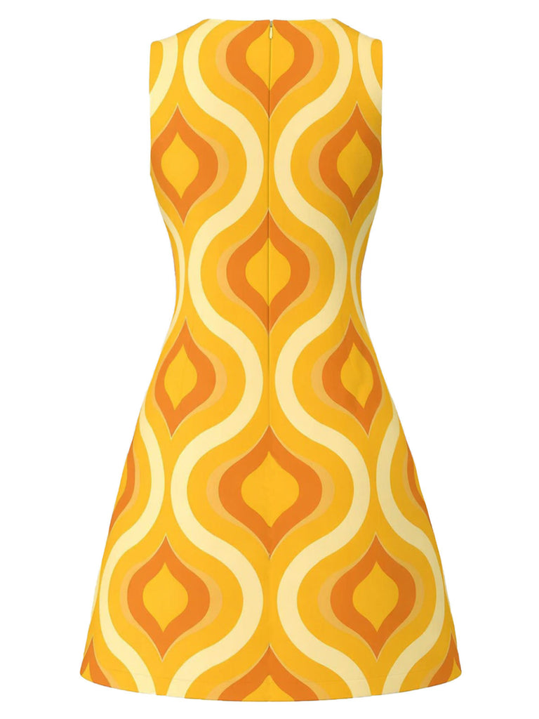Orange 60er Mod A-Linien-Kleid mit geometrischem Print