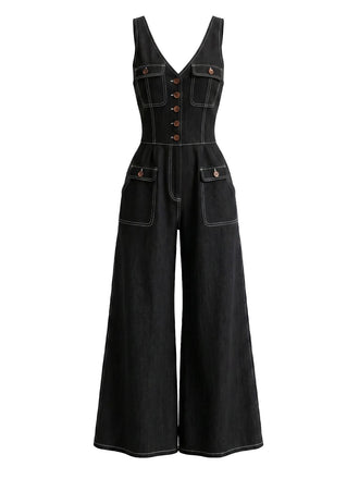 1960s V Neck Denim Vintage Jumpsuit 5