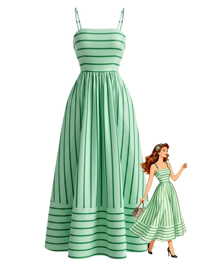 Grünes 50er Midikleid mit Spaghettiträger und Cut-out