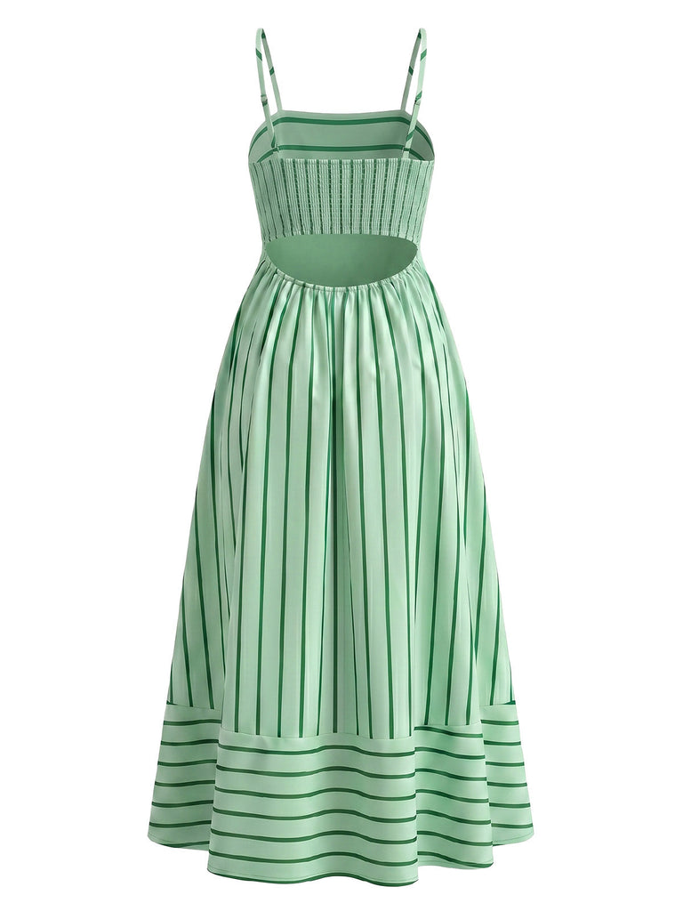 Grünes 50er Midikleid mit Spaghettiträger und Cut-out
