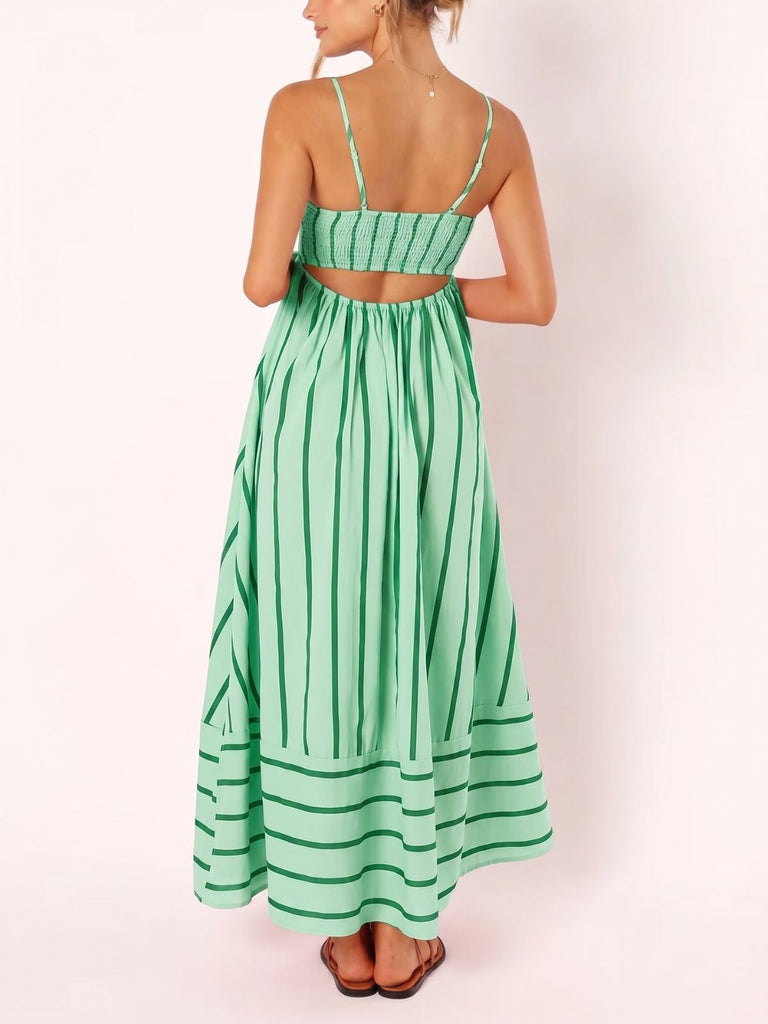 Grünes 50er Midikleid mit Spaghettiträger und Cut-out