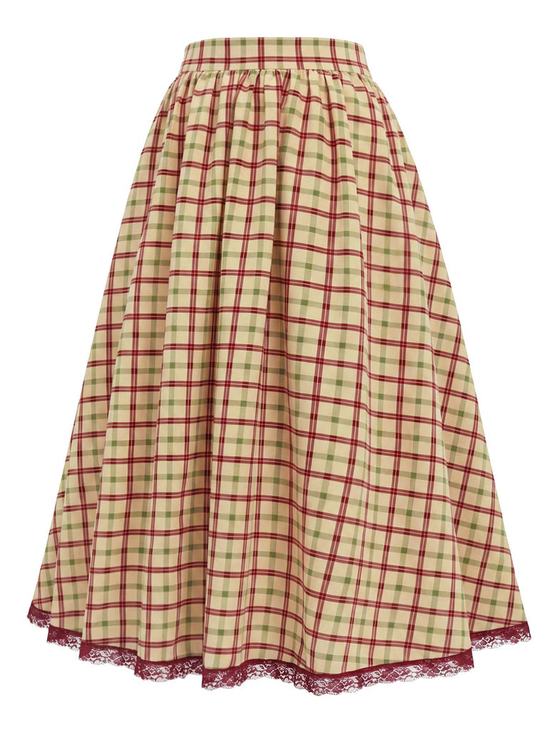 [Pre-Sale] Champagne 1940s Plaid Lace Vintage Dress 4