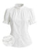 Weiße 50er Bluse mit Patchwork und Puffärmel