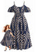 [Übergröße] Marineblaues 50er Cold-Shoulder Midikleid mit Taillenbinde