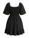 [Übergröße] Schwarzes 60er Minikleid mit Puffärmel und Stickerei