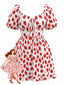 [Übergröße] 50er Kleid mit Puffärmel und Erdbeere