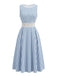 Weißes & Blaues 50er Ärmelloses Kleid mit Cut-out und Spitze