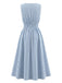 Weißes & Blaues 50er Ärmelloses Kleid mit Cut-out und Spitze