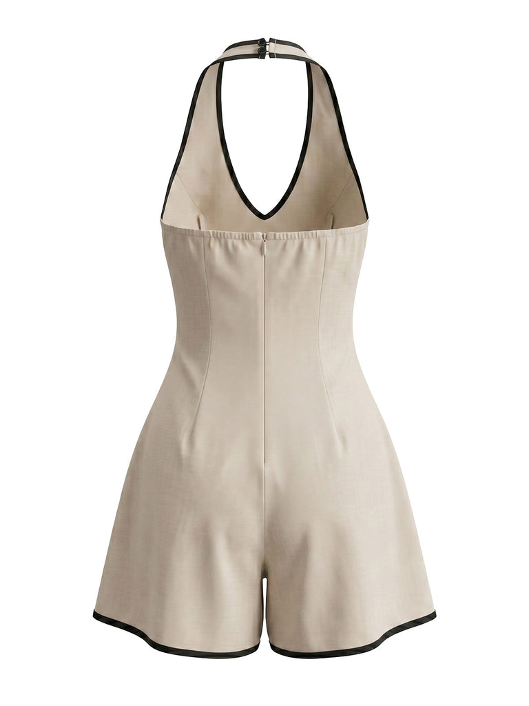 Beige 60er Romper mit Neckholder und offenem Rücken