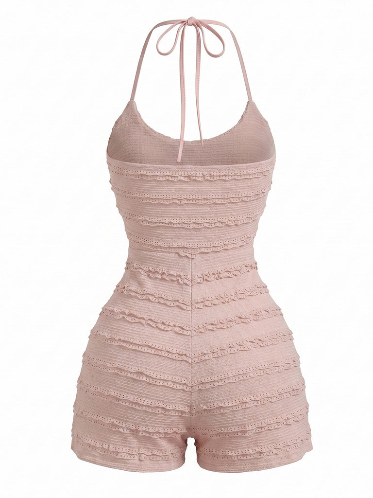 Misty Rose 1960s Lace Halter Jumpsuit 2