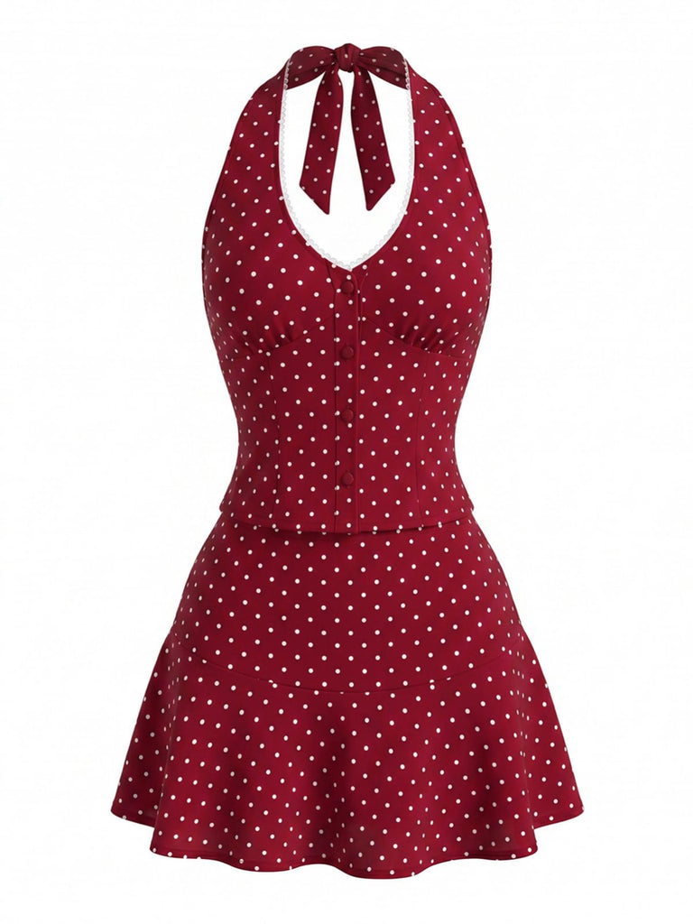 Roter 60er Rock mit Polka-Dots und Neckholder-Top