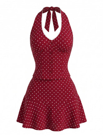 Roter 60er Rock mit Polka-Dots und Neckholder-Top