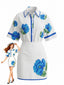 Blaues 60er Set aus Shirt und Minirock mit Blumenprint