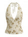 Beige 60er Top mit Neckholder und Pailletten