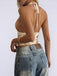 Beige 60er Top mit Neckholder und Pailletten