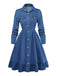 Blaues 50er Jeans-Shirtkleid mit Reverskragen und Knopf
