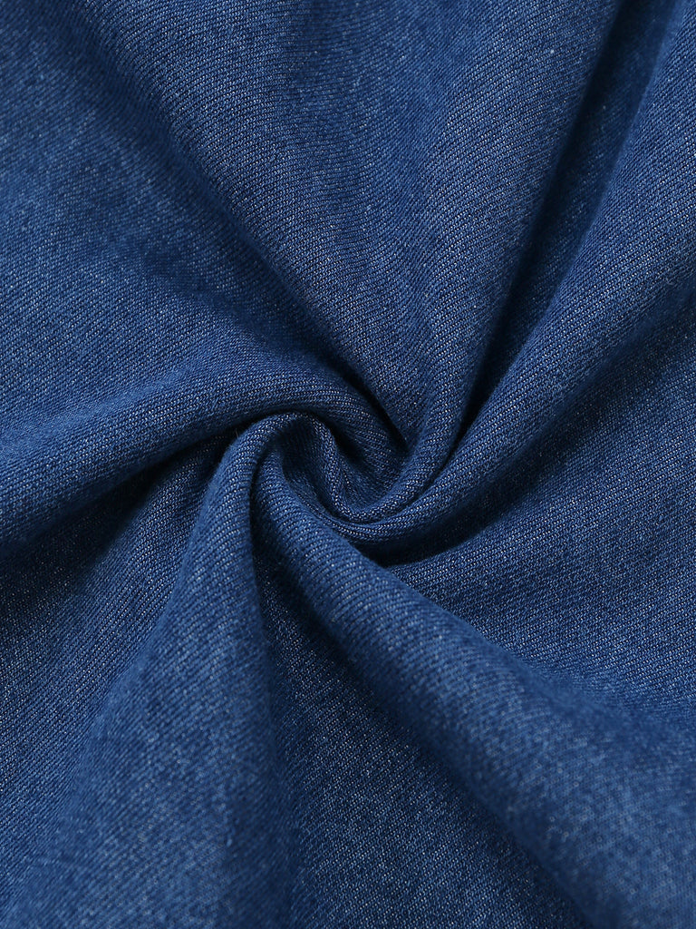 Blaues 50er Jeans-Shirtkleid mit Reverskragen und Knopf