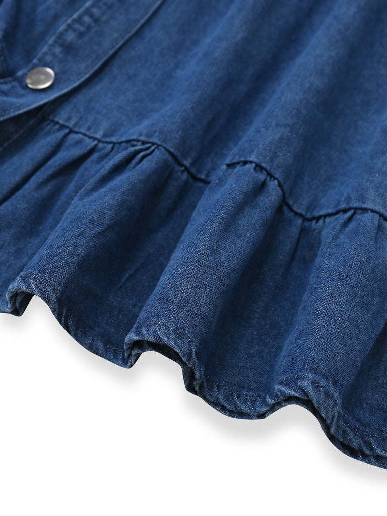 Blaues 50er Jeans-Shirtkleid mit Reverskragen und Knopf