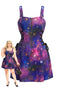 [Übergröße] 80er Trägerkleid mit Kosmos-Print und Schnürung