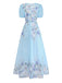 Hellblaues 50er Maxikleid mit Aquarellblumen