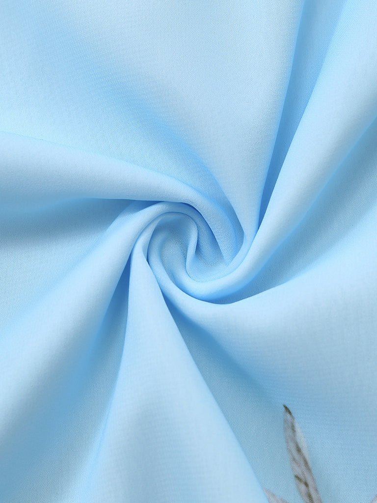 Hellblaues 50er Maxikleid mit Aquarellblumen