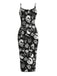 Schwarzes & Rosa 30er Gothic Midikleid mit Totenkopf und Figurbetont