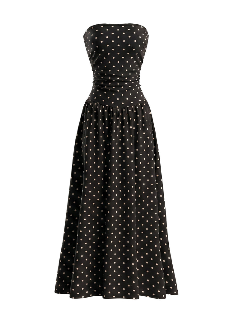 50er Trägerloses Smockkleid mit Polka-Dots