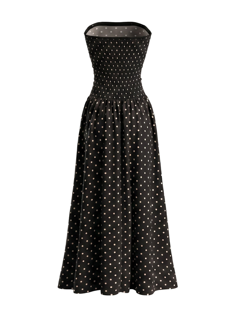 50er Trägerloses Smockkleid mit Polka-Dots
