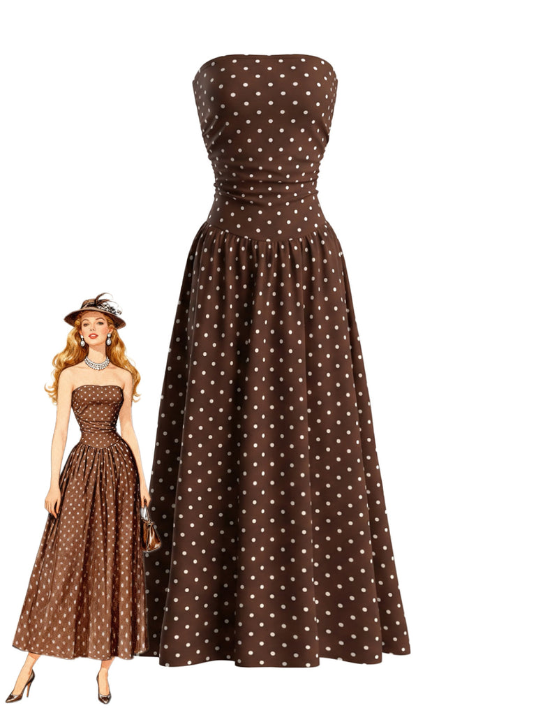 50er Trägerloses Smockkleid mit Polka-Dots