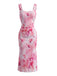 30er Netz-Bodycon-Kleid mit Eckiger Ausschnitt und Blumen
