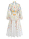 Weißes 40er Kleid mit Blumen-Print und Langarm