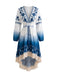 Blaues 70er Boho Kleid mit Blumen und Ombre