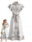 Creme 30er Hemdblusenkleid mit Blumen-Print und Knopfleiste